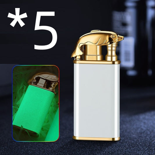 Creative Blue Flame Lighter Dolphin Dragon Tiger Double Fire Metal Winproof Lighter Inflatable Lighter - MANDOTOS