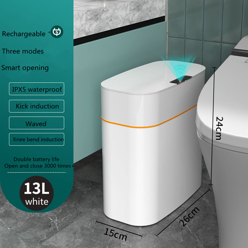 Smart Trash Can with Automatic Opening and Multiple Functions - White ABS Material - MANDOTOS0