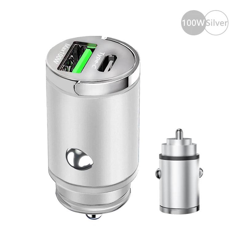 100W Mini Car Charger Lighter Fast Charging for iPhone QC3.0 Mini PD USB Type C Car Phone Charger for Xiaomi Samsung Huawei - MANDOTOS