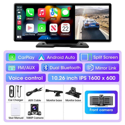 10/11.26 inch Dash Cam 4K Car DVR Wireless Carplay & Android Auto GPS Navigation Video Recorder Dashboard Dual Lens Wifi FM AUX - MANDOTOS