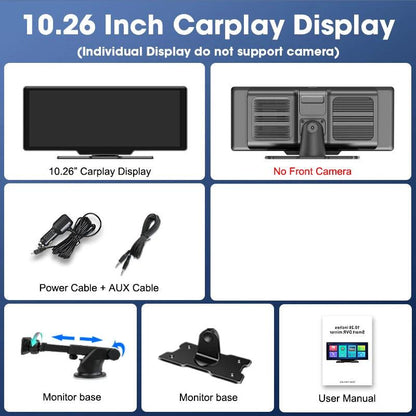 10.26'' Dash Cam 4K Car Mirror Video Player Wireless Carplay Android Auto GPS Car Monitor Multimedia Rearview Camera Dashboard - MANDOTOS