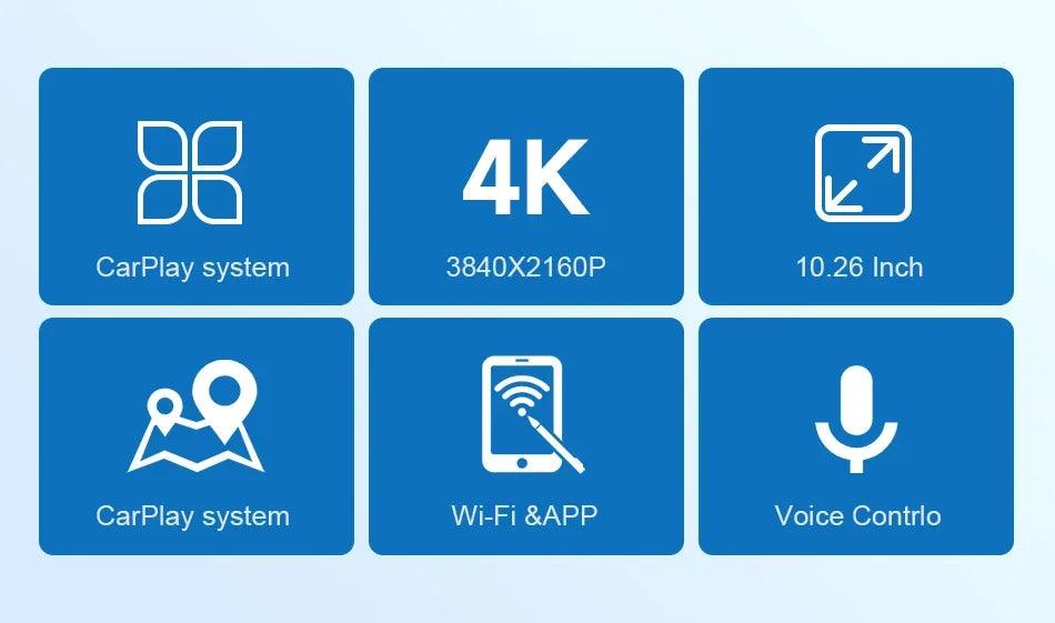 10.26'' Dash Cam 4K Car Mirror Video Player Wireless Carplay Android Auto GPS Car Monitor Multimedia Rearview Camera Dashboard - MANDOTOS