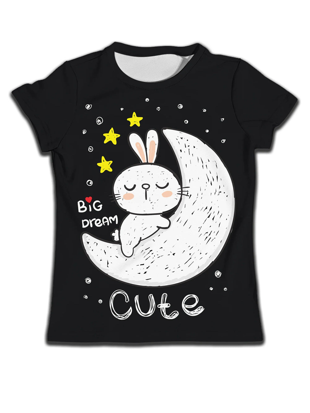 Cute black T-shirt with bunny on moon, stars, and 'Big Dream' text