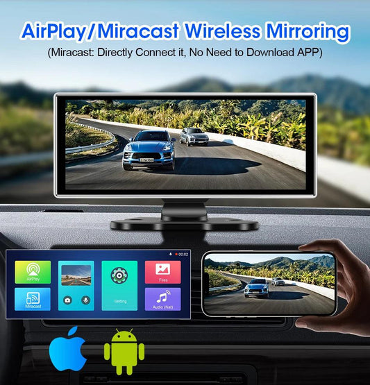 11.26 inch Car DVR 4K Dash Cam Dual Lens Wireless Carplay & Android Auto Video Recorder Monitor GPS Navigation 5G Wifi FM AUX - MANDOTOS
