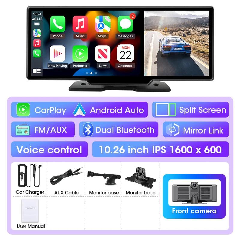 11.26 inch Car DVR 4K Dash Cam Dual Lens Wireless Carplay & Android Auto Video Recorder Monitor GPS Navigation 5G Wifi FM AUX - MANDOTOS