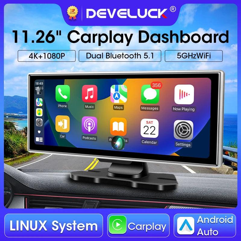 11.26 inch Car DVR 4K Dash Cam Dual Lens Wireless Carplay & Android Auto Video Recorder Monitor GPS Navigation 5G Wifi FM AUX - MANDOTOS