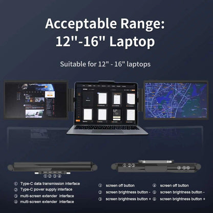 12 Inch Laptop Dual Monitor 1920*1080 HD IPS LCD Dual Monitor Screen Extender Laptops For Macbook Huawei - MANDOTOS
