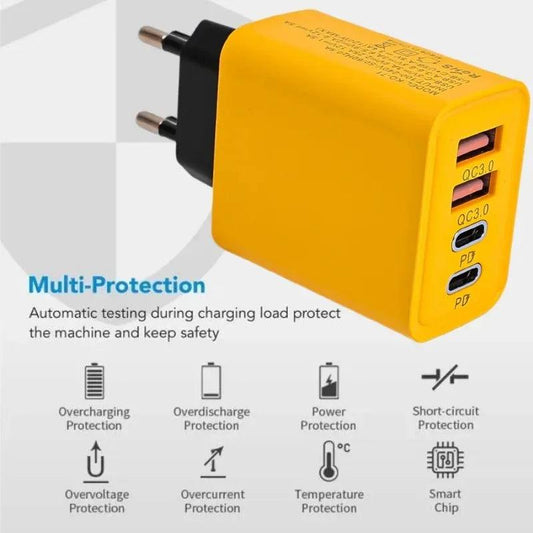 120W Fast Charging 4 Ports Mobile Phone Charger QC3.0 USB Type C Chargers Dual PD Wall Adapter EU/US/UK Plug for iPhone15 Xiaomi - MANDOTOS