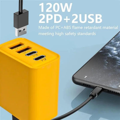 120W Fast Charging 4 Ports Mobile Phone Charger QC3.0 USB Type C Chargers Dual PD Wall Adapter EU/US/UK Plug for iPhone15 Xiaomi - MANDOTOS