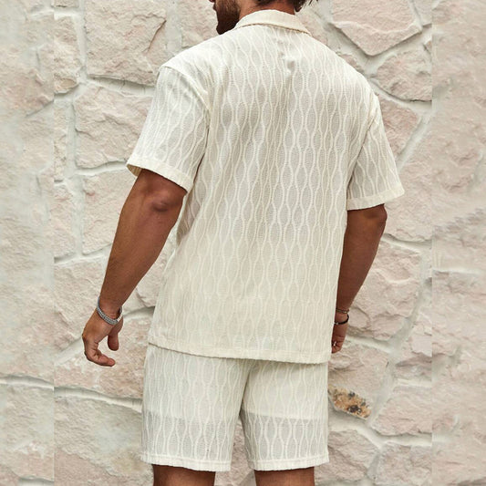 Stylish Men's Summer Tracksuit - Relaxed Fit Two-Piece Lapel Shirt & Shorts for Beach Holidays