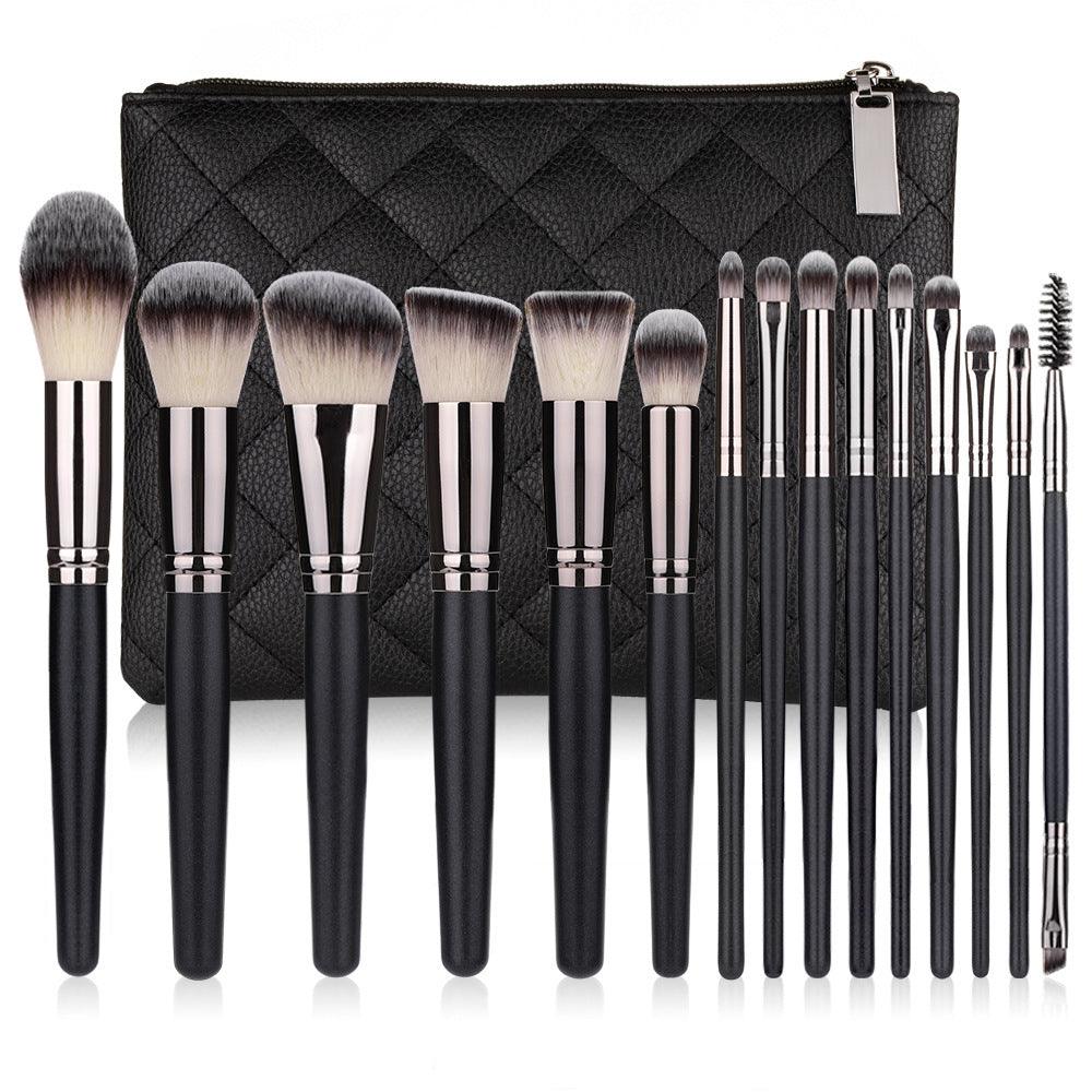 15 Makeup Brushes Set Full Set Matte Black Makeup Tools - MANDOTOS