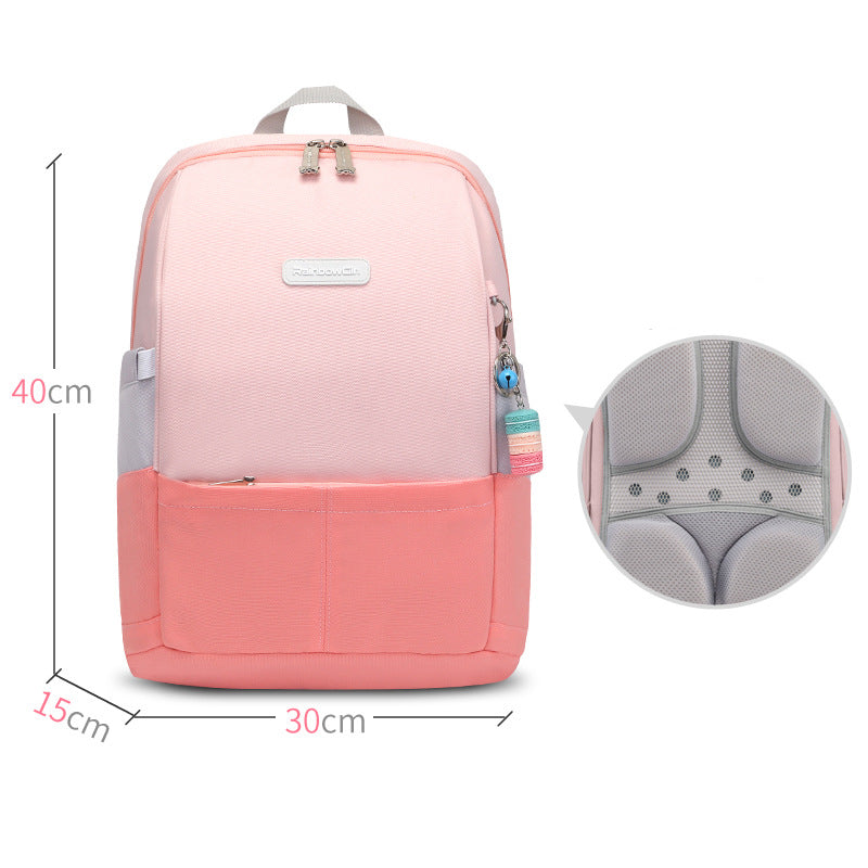 Pink 40cm backpack with padded straps, front pocket, and dimensions shown – ideal for school or travel