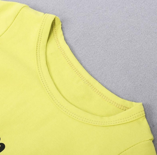 Bright yellow kids t-shirt with soft cotton fabric and neat stitching detail