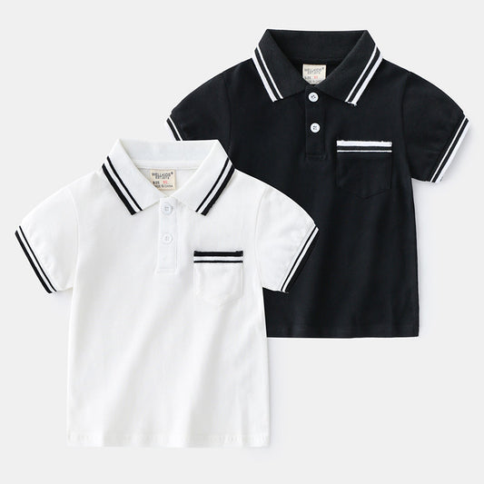 Boy wearing a summer polo shirt by Ancient Energy, featuring a classic design and comfortable fit for warm weather.
