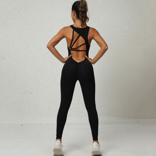 Yoga Jumpsuit V-shaped Back Design Sleeveless Fitness Running Sportswear Stretch Tights Pants For Womens Clothing - MANDOTOS