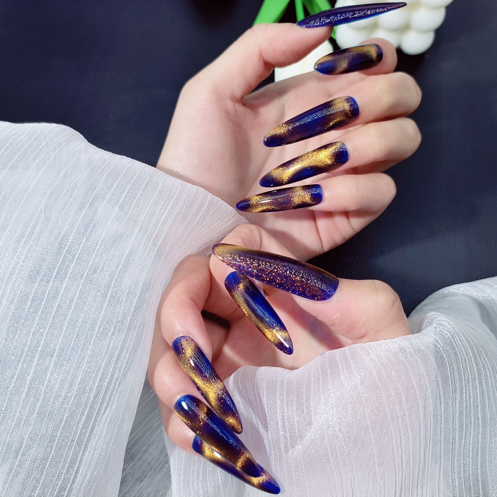 10PCS Handmade Press-On Nails - Stylish & Reusable Coffin Design - MANDOTOS