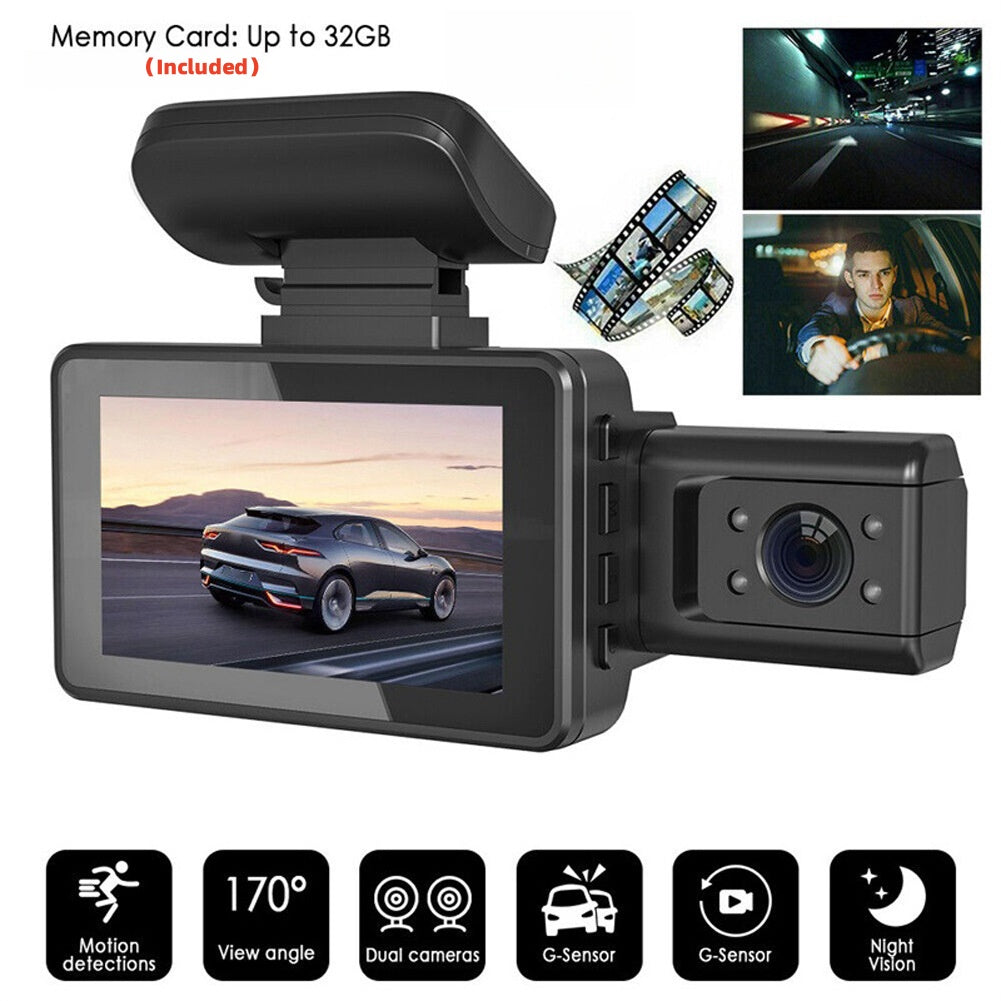 3-Inch Dual Lens Car Dash Cam - Your Ultimate Vehicle Guardian - MANDOTOS