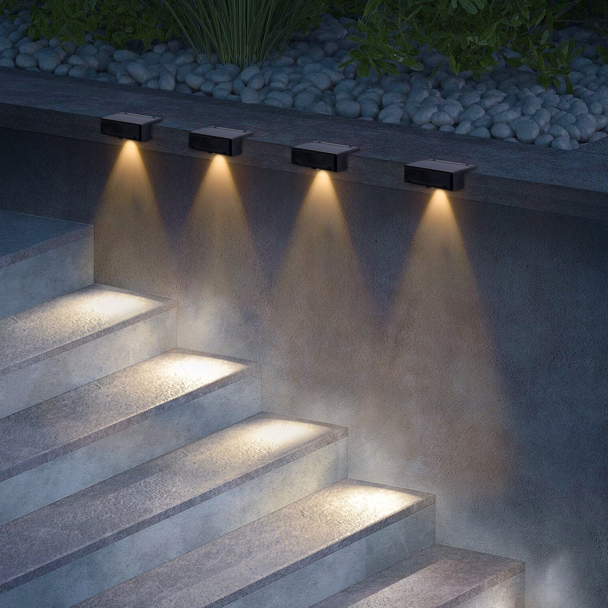 4-Pack Outdoor Solar-Powered LED Deck Lights - Waterproof Wall Lamps for Your Garden - MANDOTOS