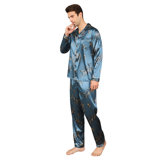 Luxurious Men's Satin Pajama Set - Long Sleeve and Pants - MANDOTOS
