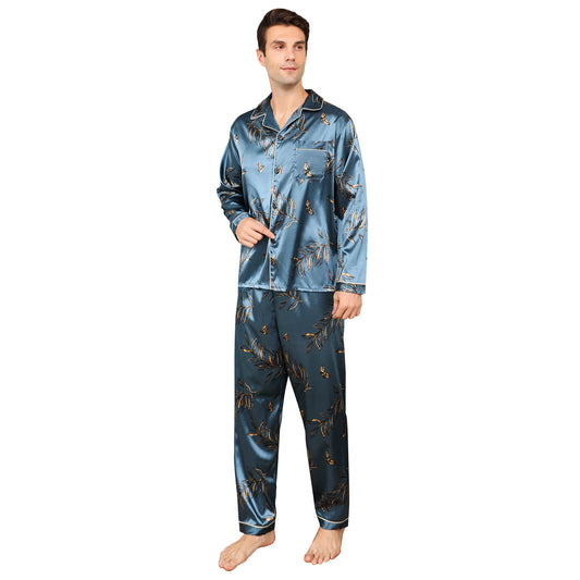 Luxurious Men's Satin Pajama Set - Long Sleeve and Pants - MANDOTOS