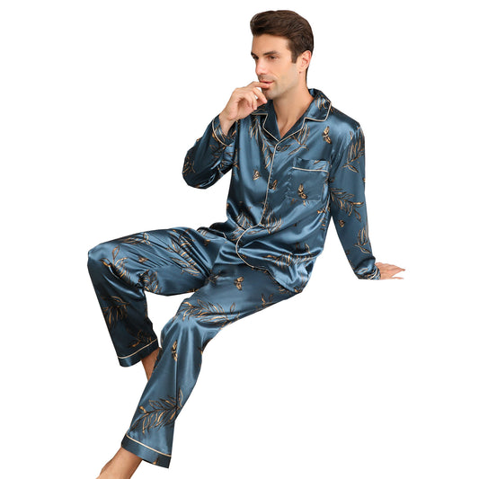 Luxurious Men's Satin Pajama Set - Long Sleeve and Pants - MANDOTOS