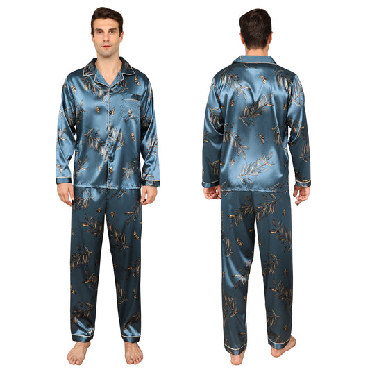 Luxurious Men's Satin Pajama Set - Long Sleeve and Pants - MANDOTOS