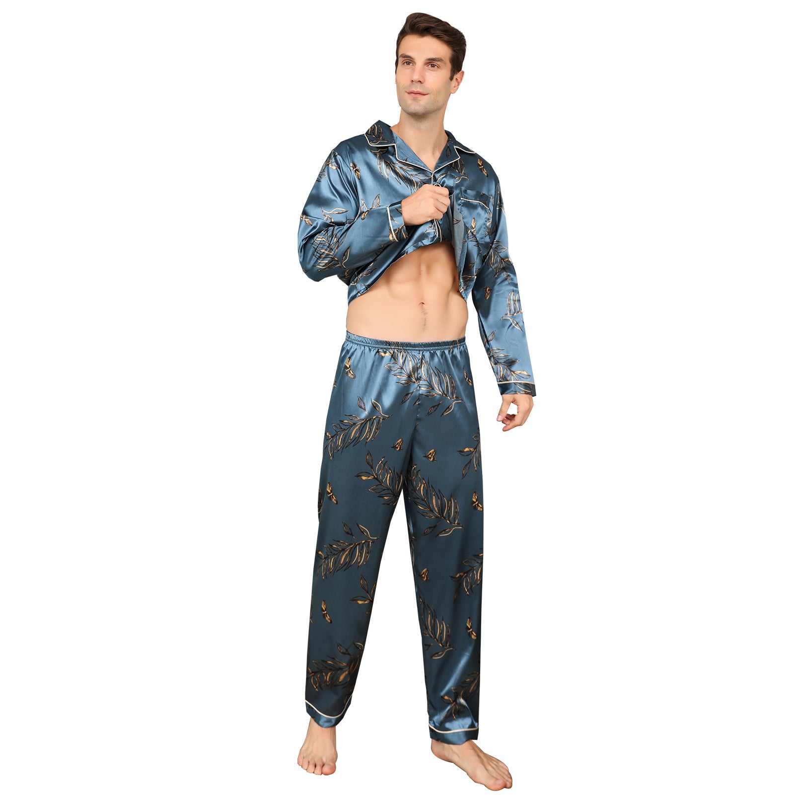 Luxurious Men's Satin Pajama Set - Long Sleeve and Pants - MANDOTOS