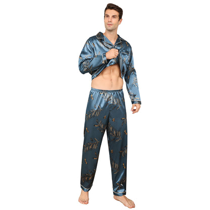 Luxurious Men's Satin Pajama Set - Long Sleeve and Pants - MANDOTOS