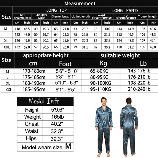 Luxurious Men's Satin Pajama Set - Long Sleeve and Pants - MANDOTOS