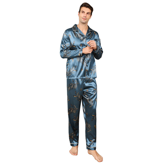 Luxurious Men's Satin Pajama Set - Long Sleeve and Pants - MANDOTOS
