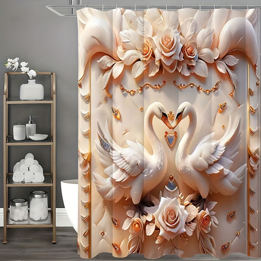 Elegant Swan Embossed Pearl Print Shower Curtain Set - MANDOTOS