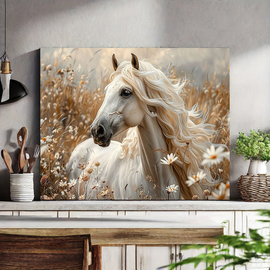 Elegance in Motion: White Horse Canvas Art Set - MANDOTOS