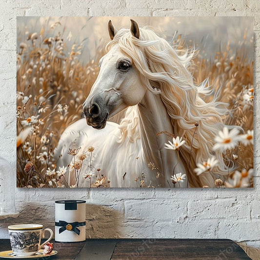 Elegance in Motion: White Horse Canvas Art Set - MANDOTOS
