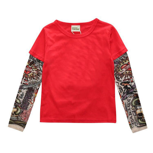 Ancient Energy tattoo boy t-shirt featuring a graphic design of a tattooed male figure on a casual black shirt.
