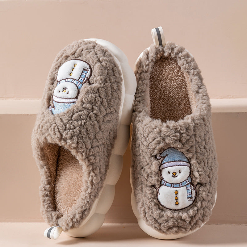 Cute Snowman Slippers Winter Indoor Household Warm Plush Thick-Soled Anti-slip Couple Home Slipper Soft Floor Bedroom House Shoes - MANDOTOS