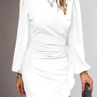Women's Puff Long Sleeve Dresses Fashion Graceful Solid Color Slim Hip-covering Short Dress Womens Clothing