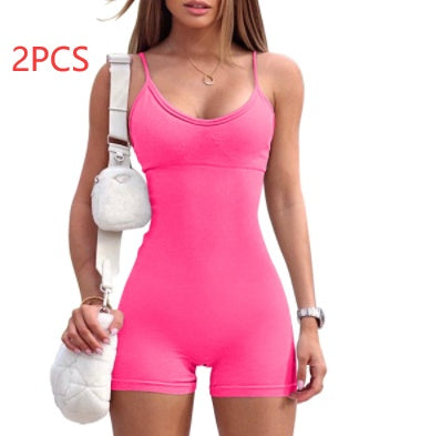 Spaghetti Strap Shorts Jumpsuit Sports Yoga Workout Tight Romper Women Fashion Fitness Sportwear - MANDOTOS