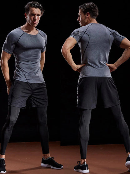 2025 Compression T Shirt Men Summer Sportswear Running T-shirt Elastic Quick Dry Sport Tops Tee Athletic Gym Workout Shirts Men - MANDOTOS