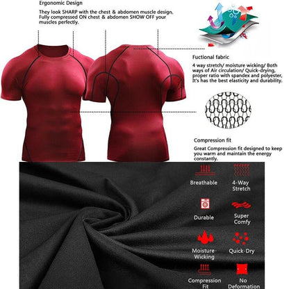 2025 Compression T Shirt Men Summer Sportswear Running T-shirt Elastic Quick Dry Sport Tops Tee Athletic Gym Workout Shirts Men - MANDOTOS