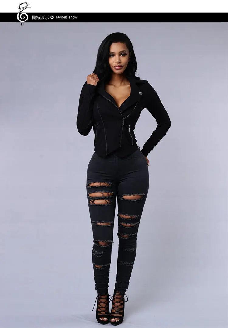 2025 Women's Stretch Skinny Ripped Hole Washed Denim Jeans Female High Waist Pencil Y2k Pants Jeans Ladies Casual Trousers Pants - MANDOTOS