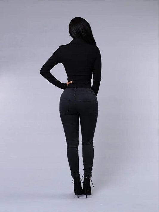 2025 Women's Stretch Skinny Ripped Hole Washed Denim Jeans Female High Waist Pencil Y2k Pants Jeans Ladies Casual Trousers Pants - MANDOTOS