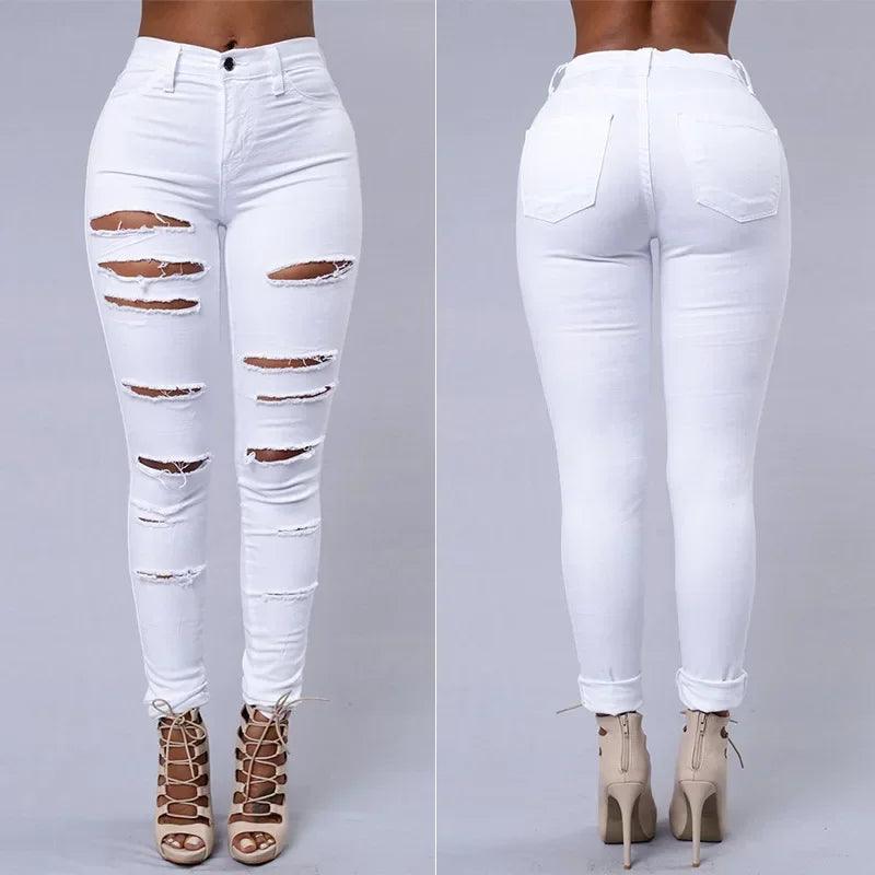 2025 Women's Stretch Skinny Ripped Hole Washed Denim Jeans Female High Waist Pencil Y2k Pants Jeans Ladies Casual Trousers Pants - MANDOTOS