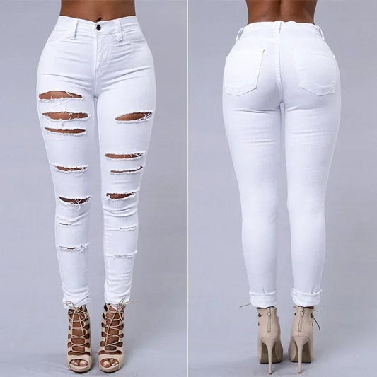 2025 Women's Stretch Skinny Ripped Hole Washed Denim Jeans Female High Waist Pencil Y2k Pants Jeans Ladies Casual Trousers Pants - MANDOTOS