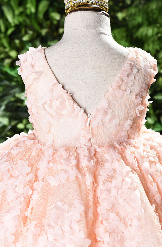Baby girl dress for one-year-old, light pink with floral patterns, made by Ancient Energy, perfect for special occasions.