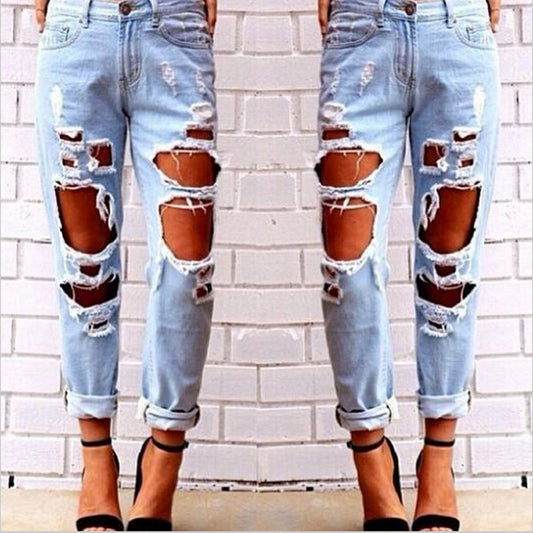 Ancient Energy Mandotos explosion Europe Code loose boyfriend jeans with exaggerated big holes, wild style, and relaxed fit.