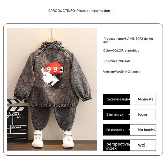Young boy wearing fashionable spring clothing by Ancient Energy, showcasing stylish children's apparel in a casual outdoor setting.