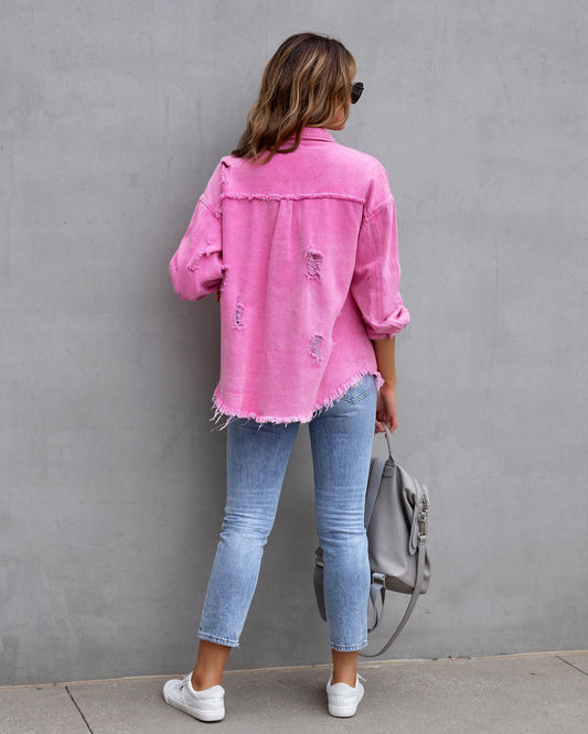 Fashion Ripped Shirt Jacket Female Autumn And Spring Casual Tops Womens Clothing - MANDOTOS
