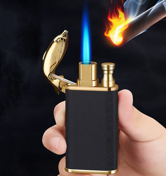 Creative Blue Flame Lighter Dolphin Dragon Tiger Double Fire Metal Winproof Lighter Inflatable Lighter - MANDOTOS