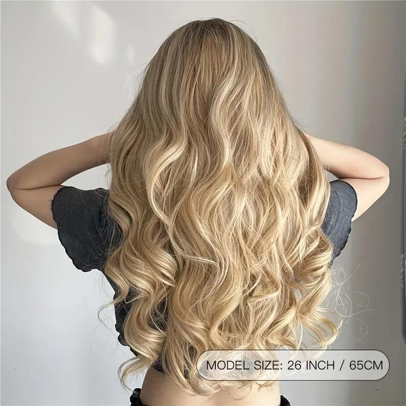 26 Inch Long Ash Blonde Wig With Bangs Natural Wavy Hair - Perfect For Daily Wear And Middle Part Style - MANDOTOS