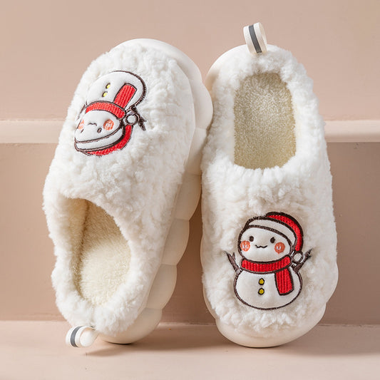 Cute Snowman Slippers Winter Indoor Household Warm Plush Thick-Soled Anti-slip Couple Home Slipper Soft Floor Bedroom House Shoes - MANDOTOS